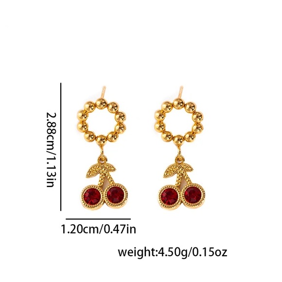Red Cherry Earrings Minimalist Style - Picture 3 of 3
